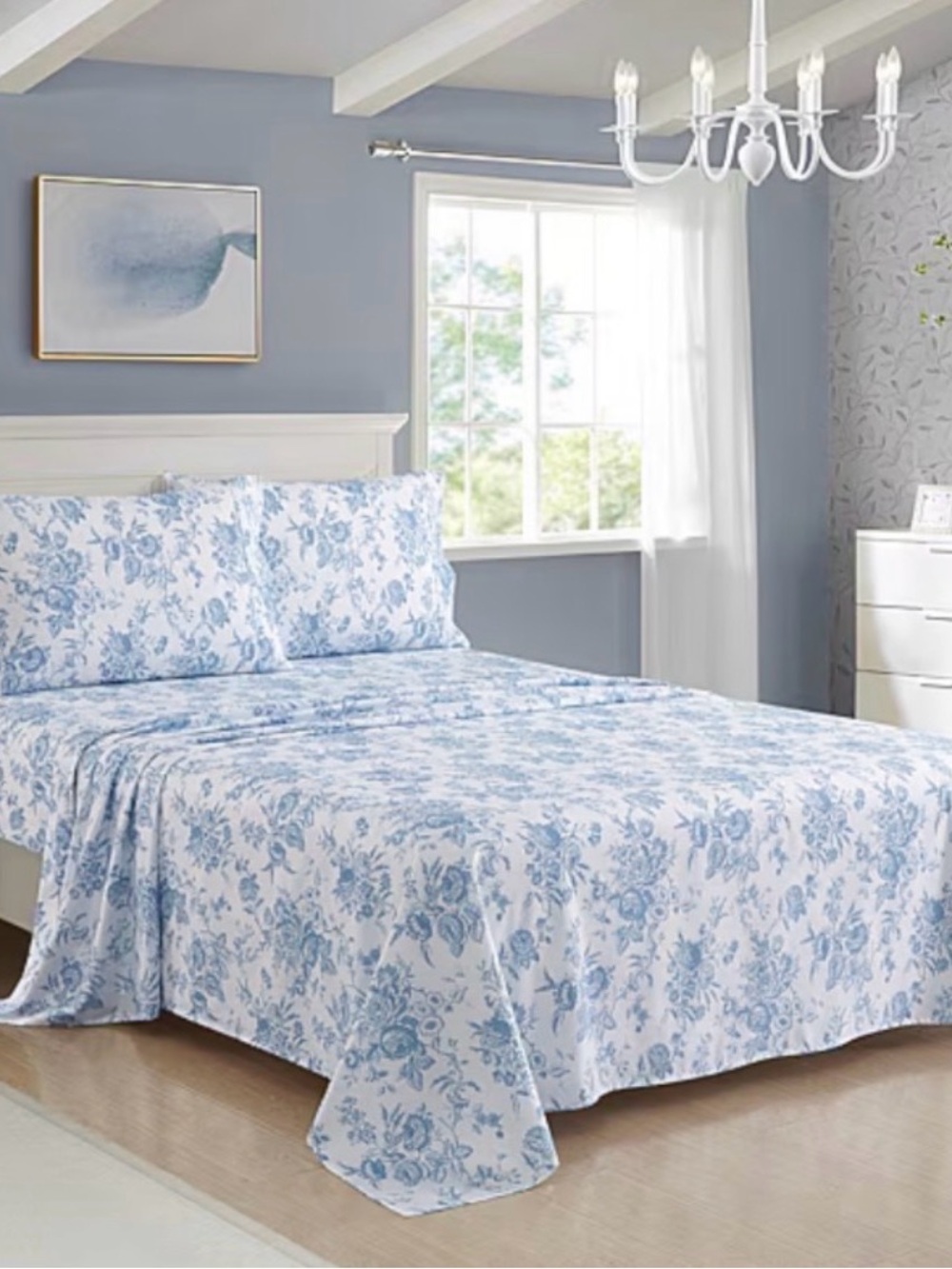 Charming Elegant FULL Blue Toile Sheet Set ~ Shabby Chic Cottage Vibe